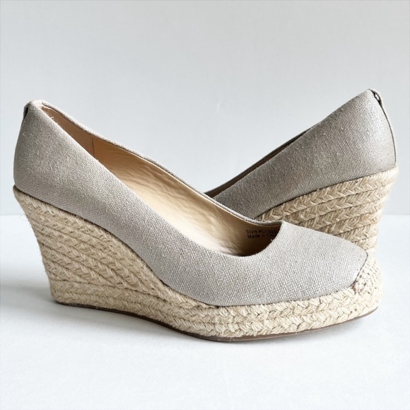 J. Crew Seville Metallic Espadrille Wedges 9 canvas neutral heels summer shoes - Picture 13 of 13